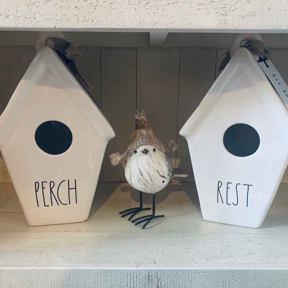 Set of 2 Rae Dunn Bird Houses “REST” & “PE…